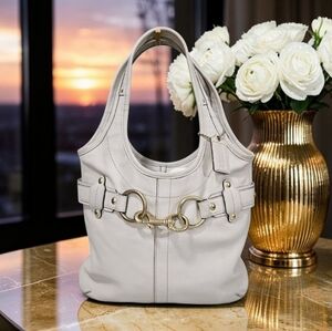 Coach 2007 Belted Ergo Legacy Lined In Cream With Gold Hardware